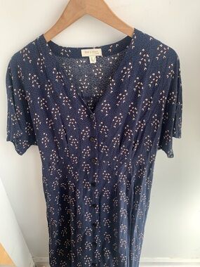 See U Soon Navy Midi Dress with Pink Dot Print
